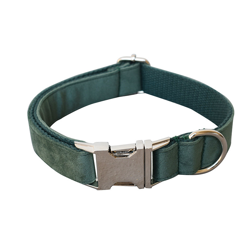 Green Velvet Dog Collar Dog Leash Pet Collar - Image 2