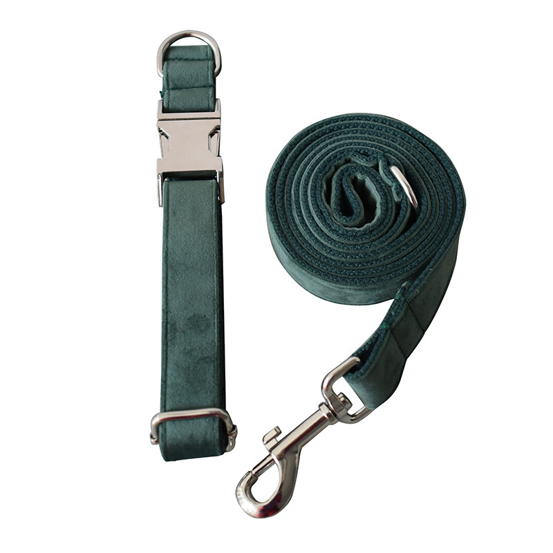 Green Velvet Dog Collar Dog Leash Pet Collar - Image 5