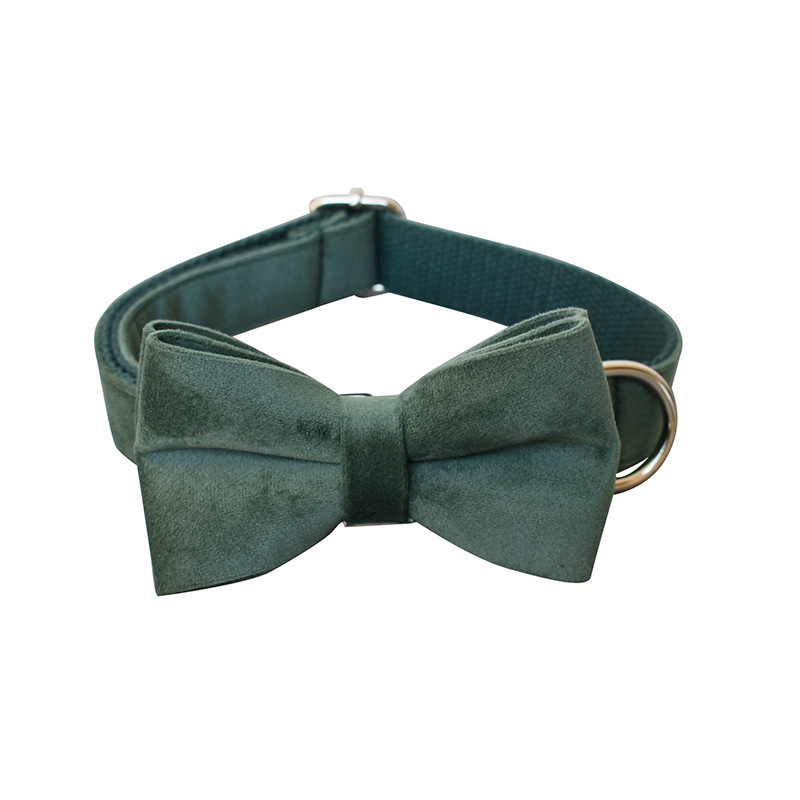 Green Velvet Dog Collar Dog Leash Pet Collar - Image 4