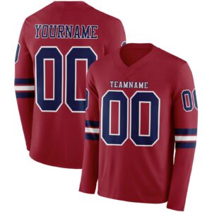 Custom Cardinal Navy-White Long Sleeve Authentic Football Jersey