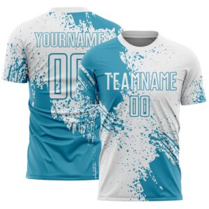 Custom White Panther Blue Abstract Brush Stroke Sports Sublimation Soccer Uniform Jersey